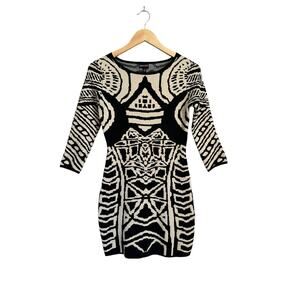 NEW Love and Liberty Aztec Black Cream Sweater Bodycon Mini Dress Size Medium